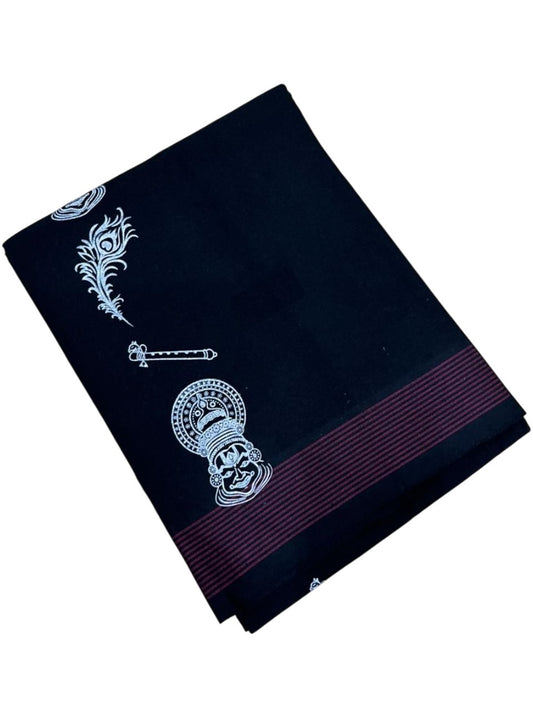 Southloom Black Printed Single Mundu / Otta Mundu / Lungi (South Indian Kerala Dhoti)