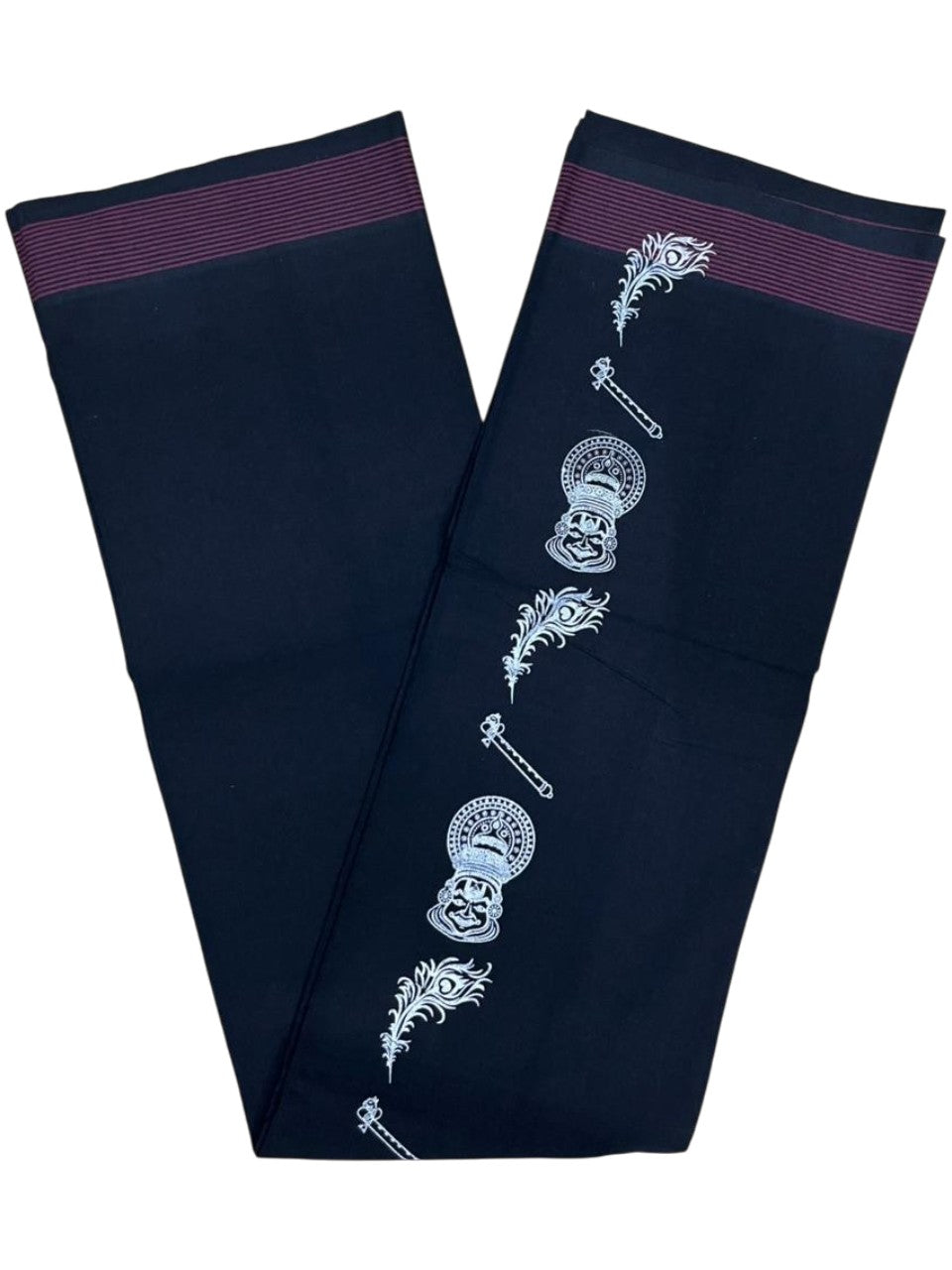 Southloom Black Printed Single Mundu / Otta Mundu / Lungi (South Indian Kerala Dhoti)