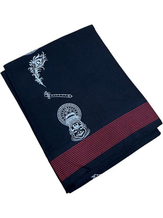 Southloom Black Printed Single Mundu / Otta Mundu / Lungi (South Indian Kerala Dhoti)