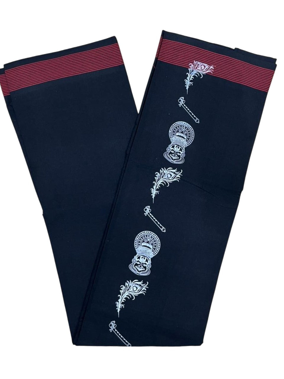Southloom Black Printed Single Mundu / Otta Mundu / Lungi (South Indian Kerala Dhoti)