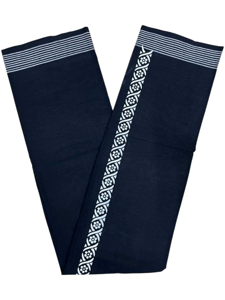 Southloom Black Printed Single Mundu / Otta Mundu / Lungi (South Indian Kerala Dhoti)