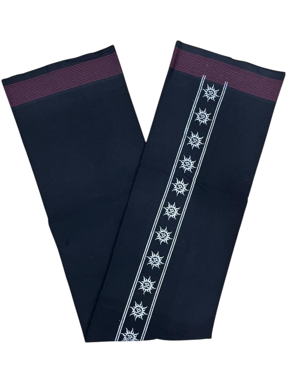 Southloom Black Printed Single Mundu / Otta Mundu / Lungi (South Indian Kerala Dhoti)