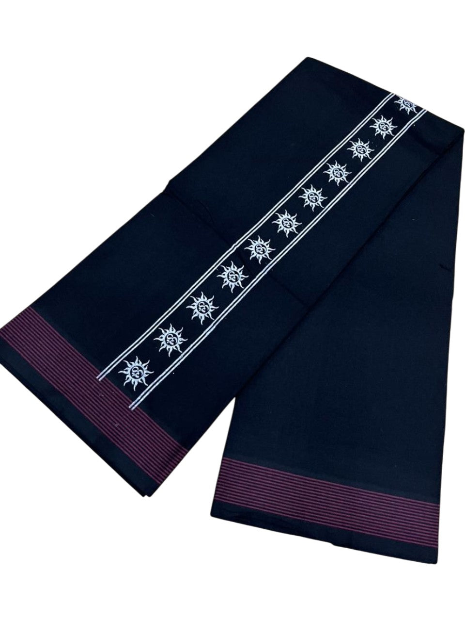 Southloom Black Printed Single Mundu / Otta Mundu / Lungi (South Indian Kerala Dhoti)