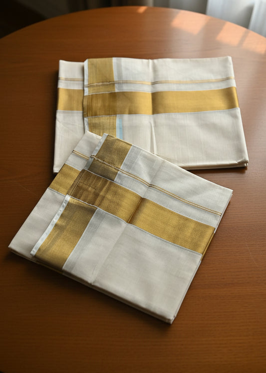 Kerala Cotton 2 inch Golden Kasavu Single Set Mundu (2.80 mtrs) SL412