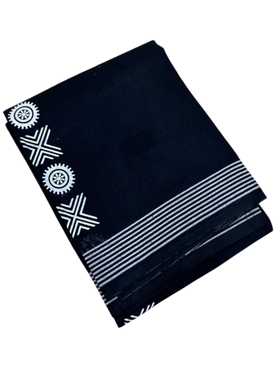 Southloom Black Printed Single Mundu / Otta Mundu / Lungi (South Indian Kerala Dhoti)