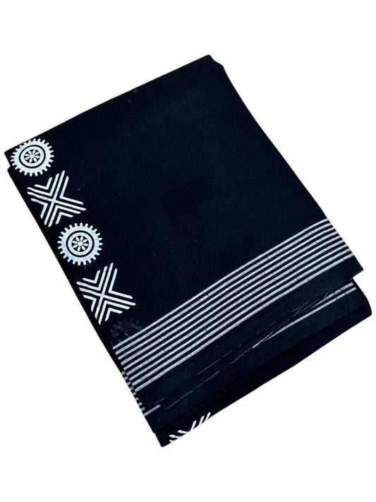 Southloom Black Printed Single Mundu / Otta Mundu / Lungi (South Indian Kerala Dhoti)