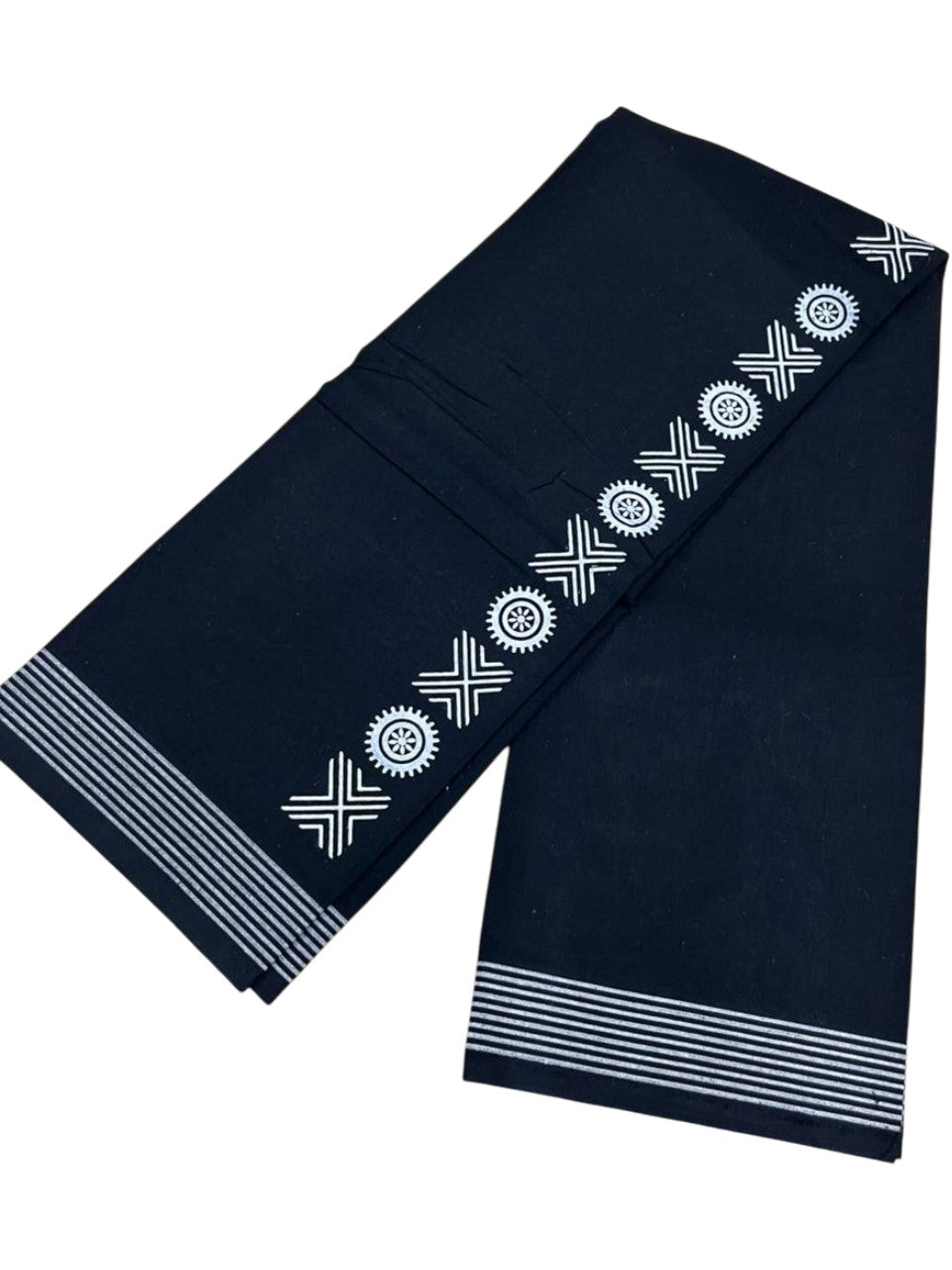 Southloom Black Printed Single Mundu / Otta Mundu / Lungi (South Indian Kerala Dhoti)