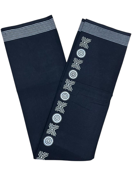 Southloom Black Printed Single Mundu / Otta Mundu / Lungi (South Indian Kerala Dhoti)