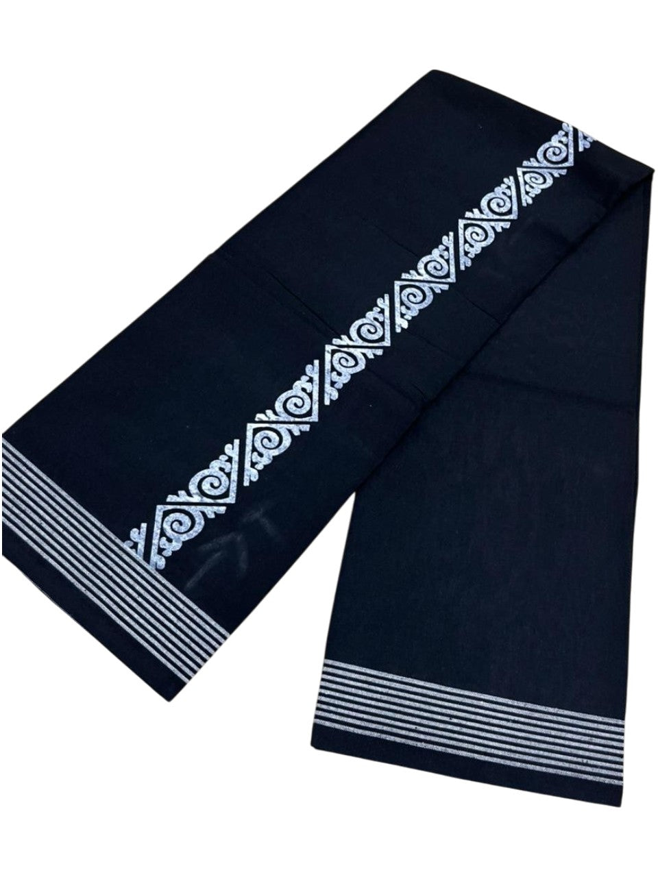Southloom Black Printed Single Mundu / Otta Mundu / Lungi (South Indian Kerala Dhoti)