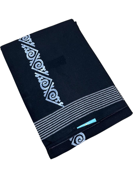 Southloom Black Printed Single Mundu / Otta Mundu / Lungi (South Indian Kerala Dhoti)