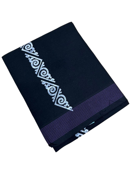 Southloom Black Printed Single Mundu / Otta Mundu / Lungi (South Indian Kerala Dhoti)