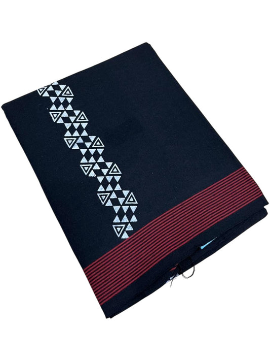 Southloom Black Printed Single Mundu / Otta Mundu / Lungi (South Indian Kerala Dhoti)