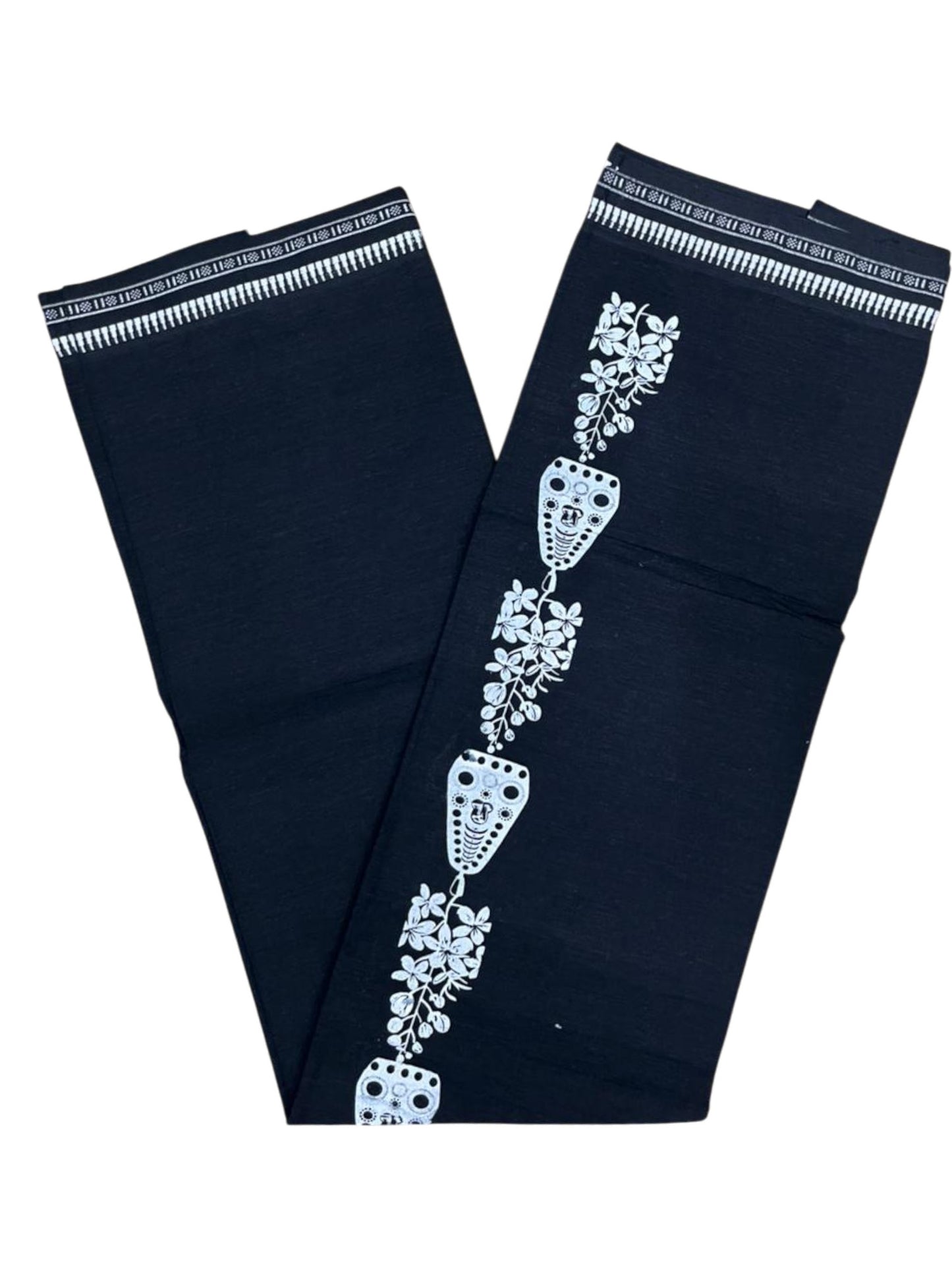 Southloom Black Printed Single Mundu / Otta Mundu / Lungi (South Indian Kerala Dhoti)