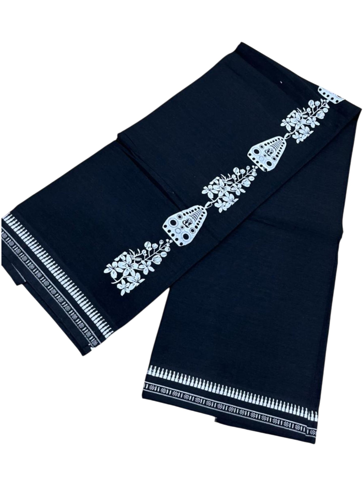 Southloom Black Printed Single Mundu / Otta Mundu / Lungi (South Indian Kerala Dhoti)
