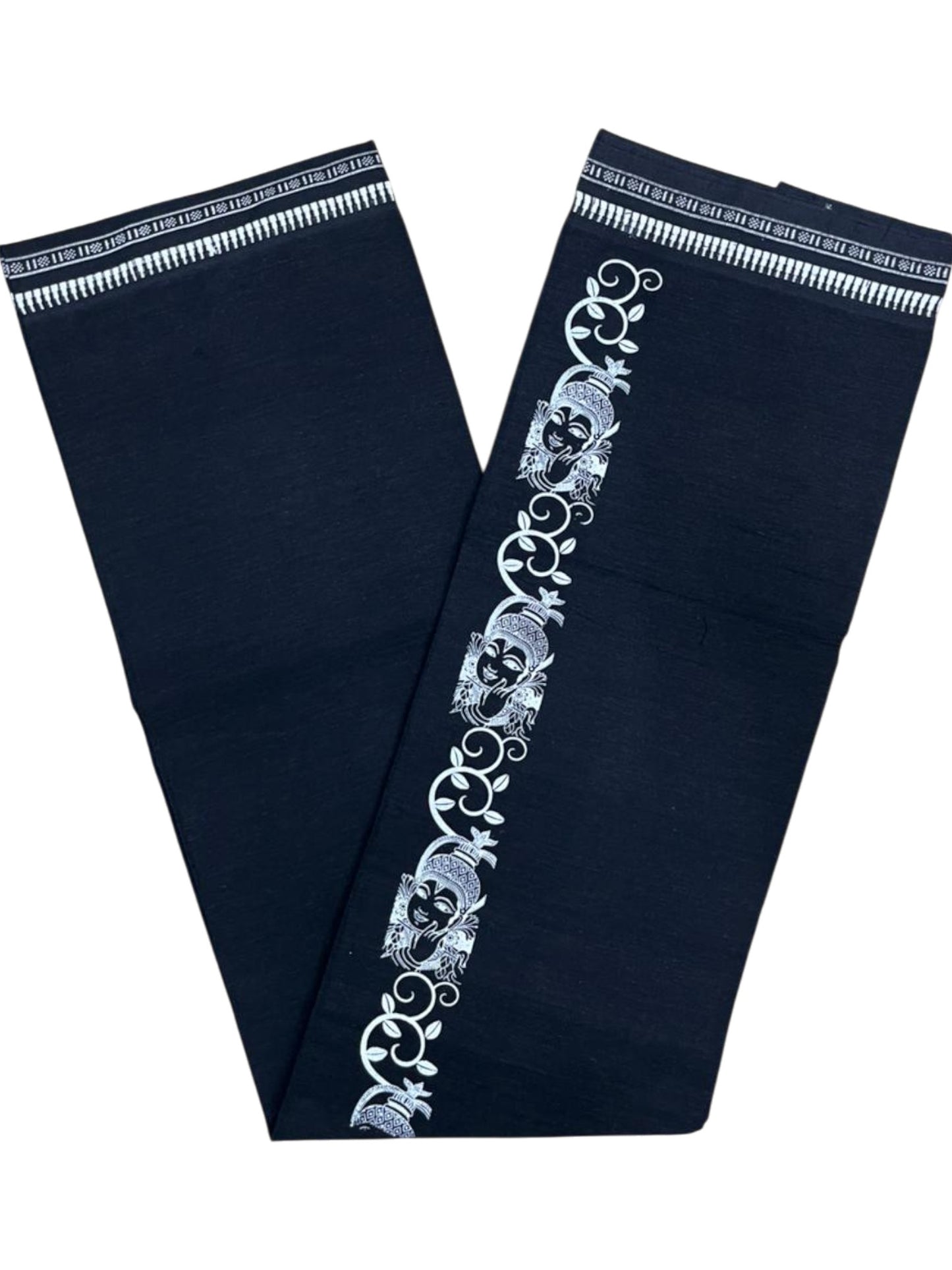 Southloom Black Printed Single Mundu / Otta Mundu / Lungi (South Indian Kerala Dhoti)