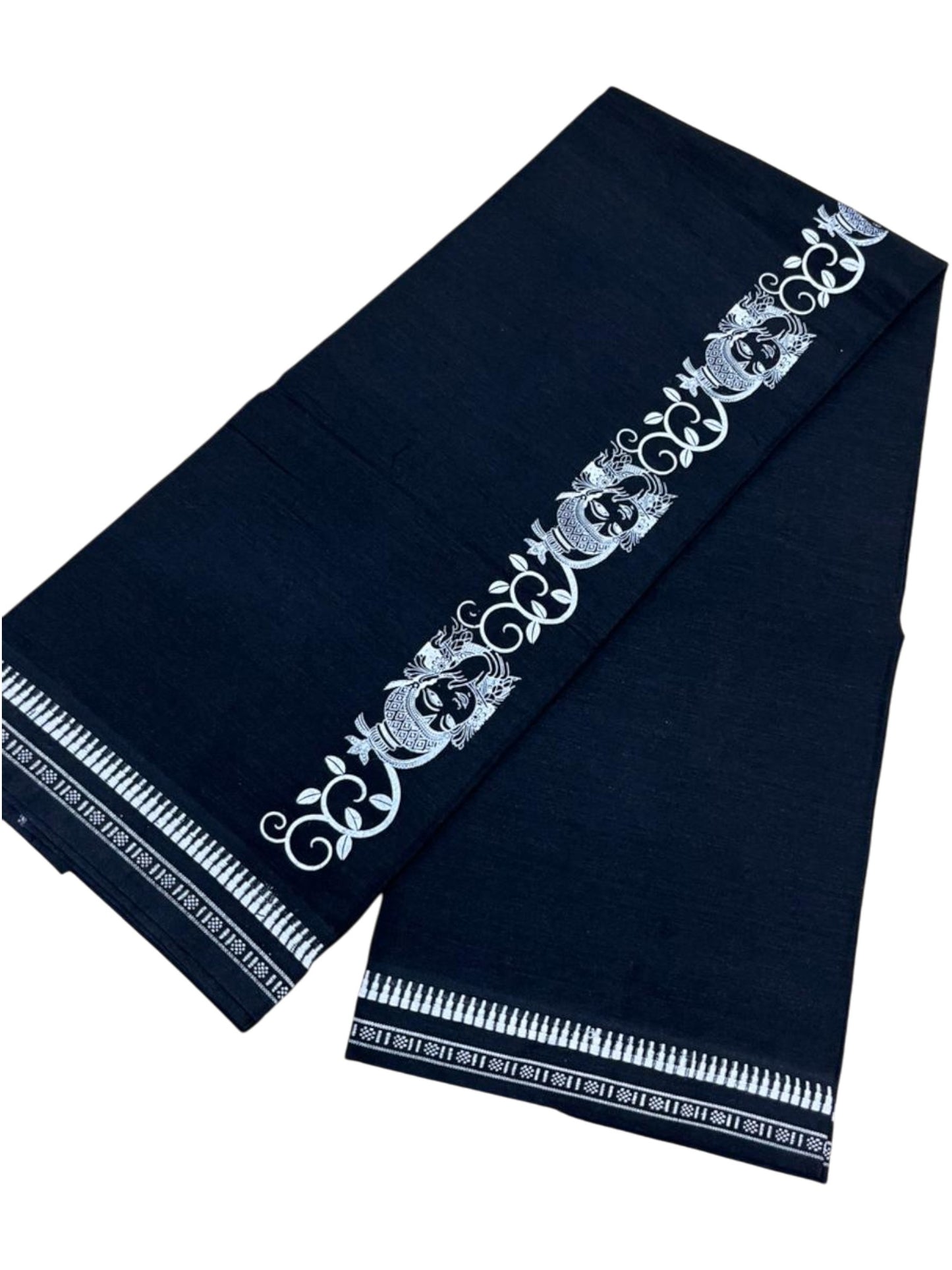 Southloom Black Printed Single Mundu / Otta Mundu / Lungi (South Indian Kerala Dhoti)