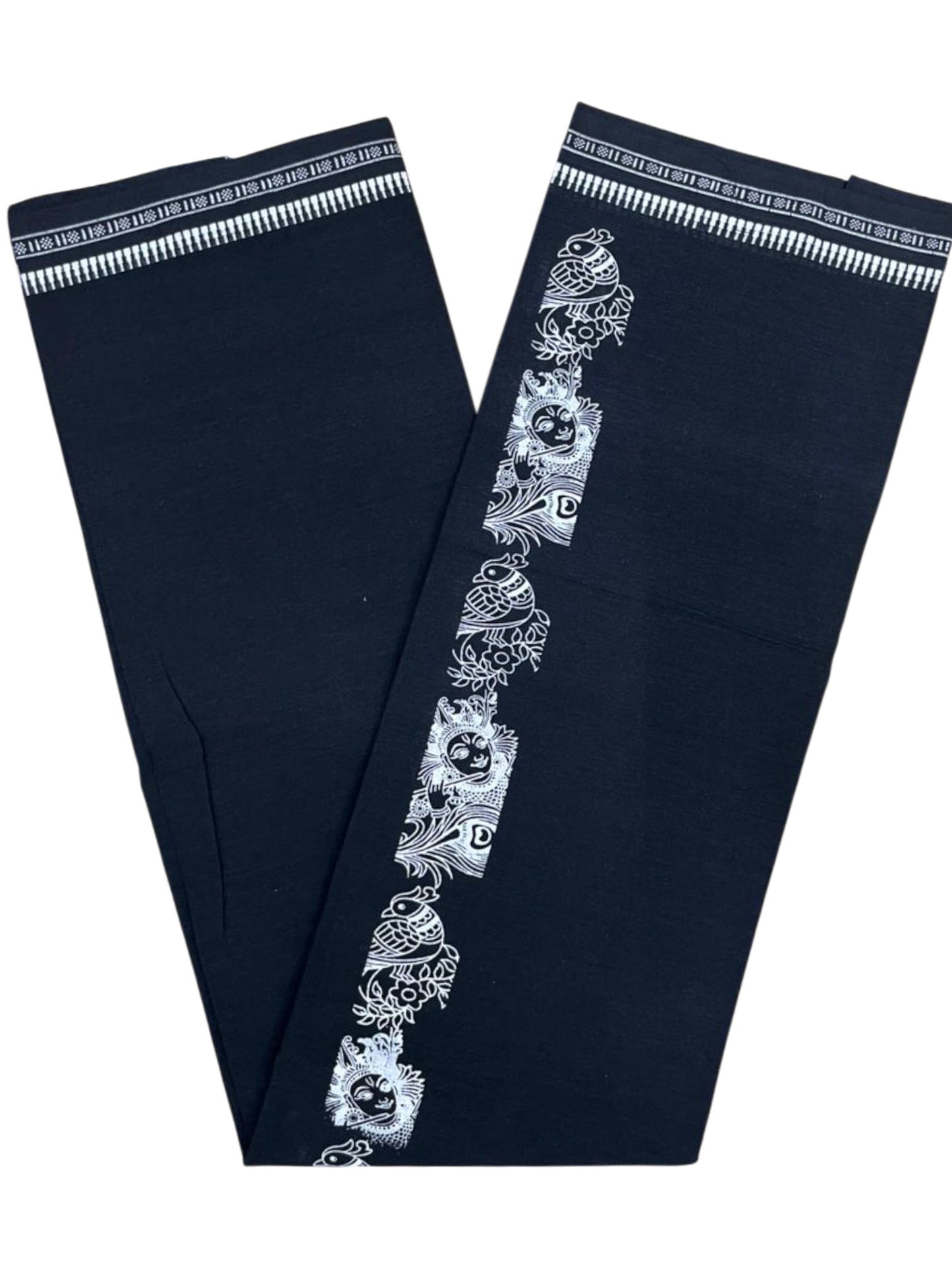 Southloom Black Printed Single Mundu / Otta Mundu / Lungi (South Indian Kerala Dhoti)