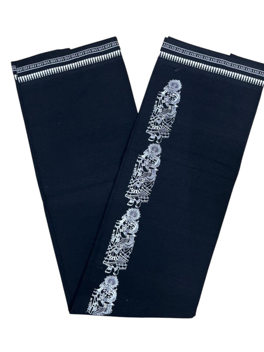 Southloom Black Printed Single Mundu / Otta Mundu / Lungi (South Indian Kerala Dhoti)