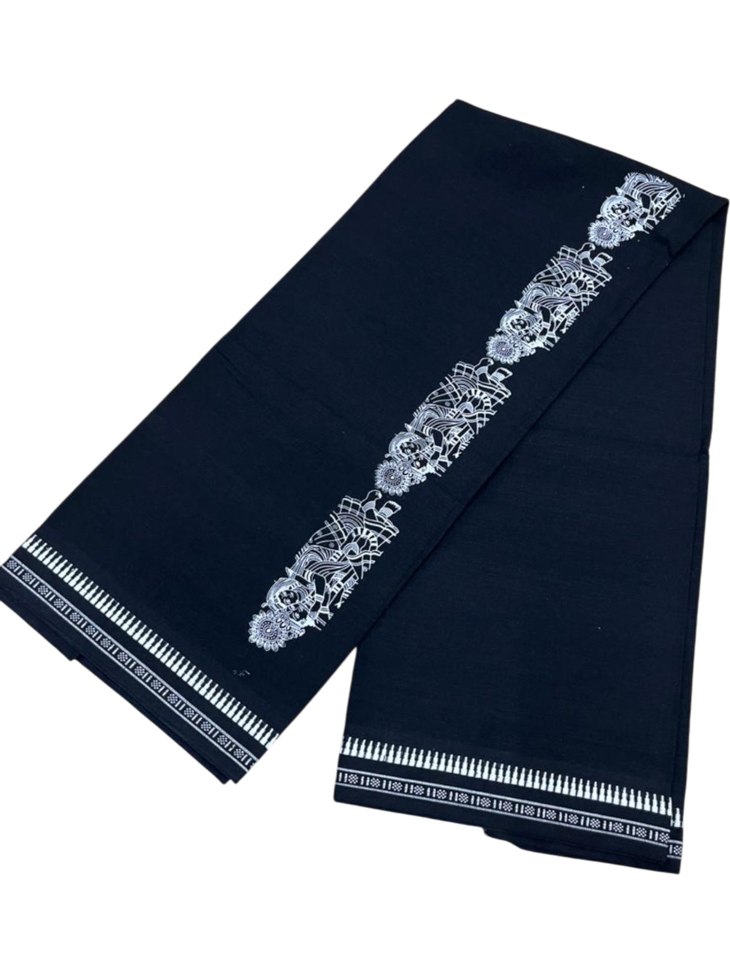 Southloom Black Printed Single Mundu / Otta Mundu / Lungi (South Indian Kerala Dhoti)