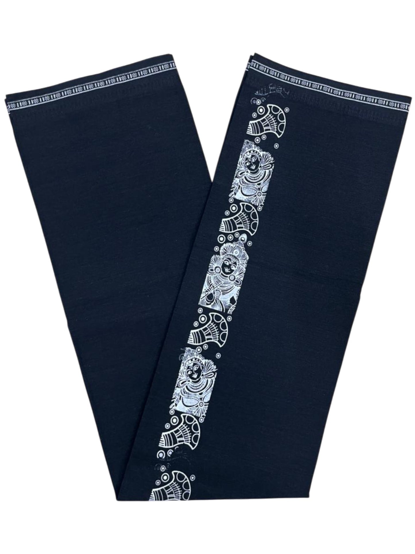 Southloom Black Printed Single Mundu / Otta Mundu / Lungi (South Indian Kerala Dhoti)