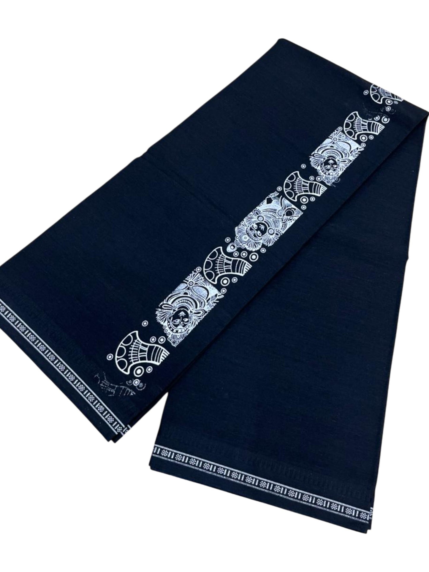 Southloom Black Printed Single Mundu / Otta Mundu / Lungi (South Indian Kerala Dhoti)