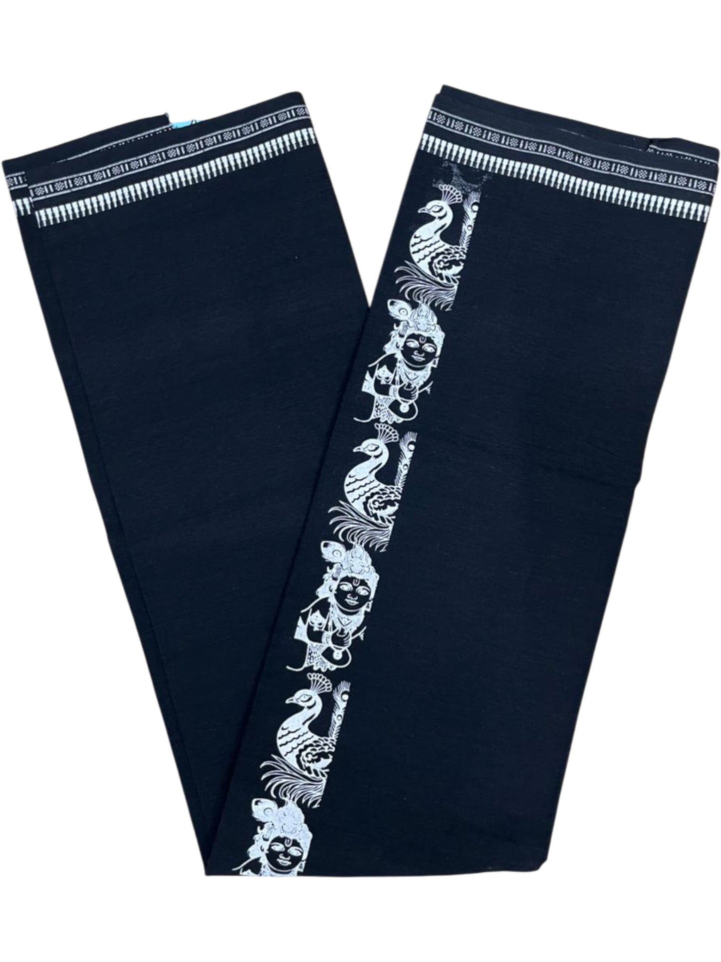 Southloom Black Printed Single Mundu / Otta Mundu / Lungi (South Indian Kerala Dhoti)