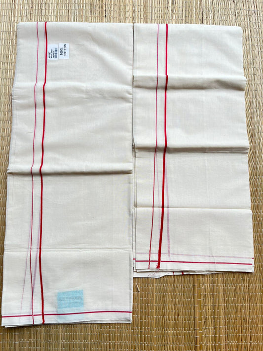 Southloom Cotton Set Mundu With Red Colour Eerkkil Kara (2.80 mtrs) SL415