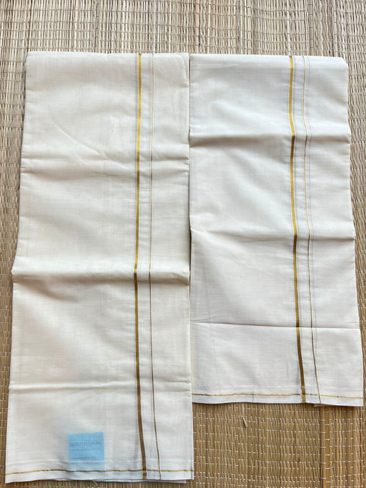 Southloom Cotton Set Mundu With Golden Eerkkil Kasavu (2.80 mtrs) SL416