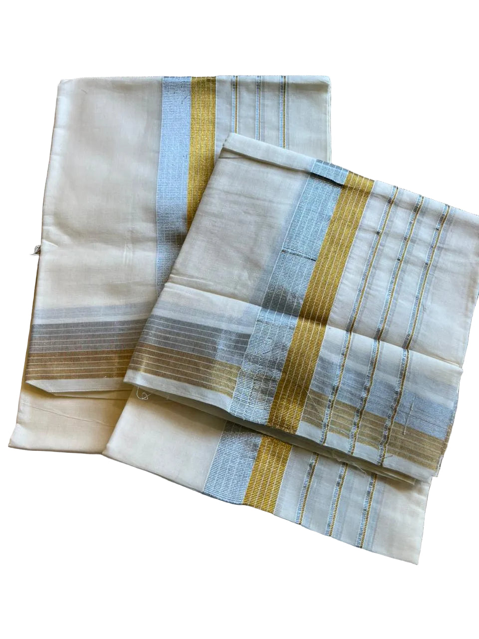 Kerala Cotton Silver and Gold Lines Set Mundu 2.80 mtrs SL417