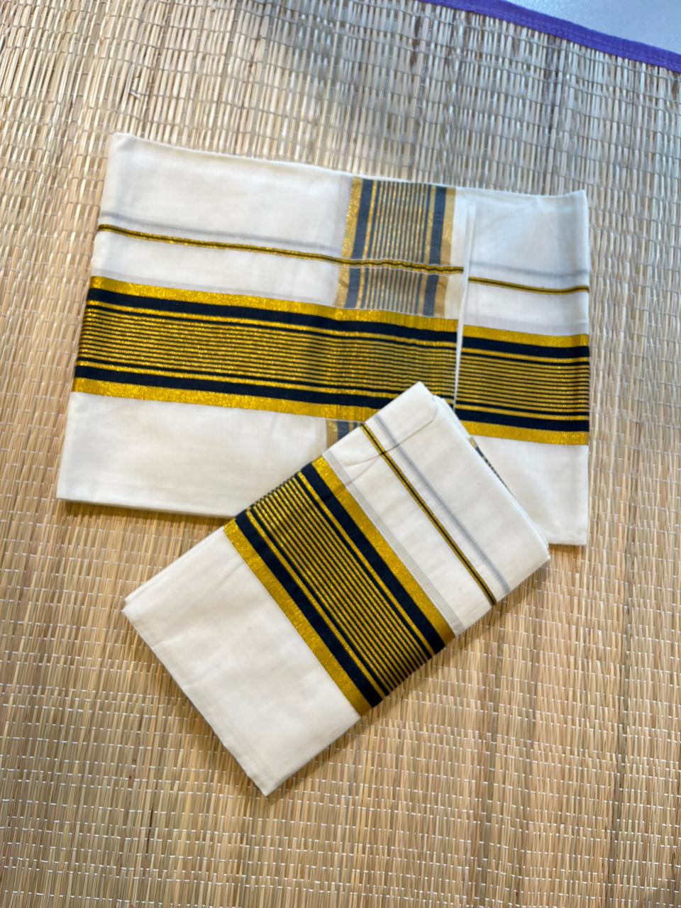Kerala Cotton Set Mundu with Black and Kasavu Border SLKK SL424