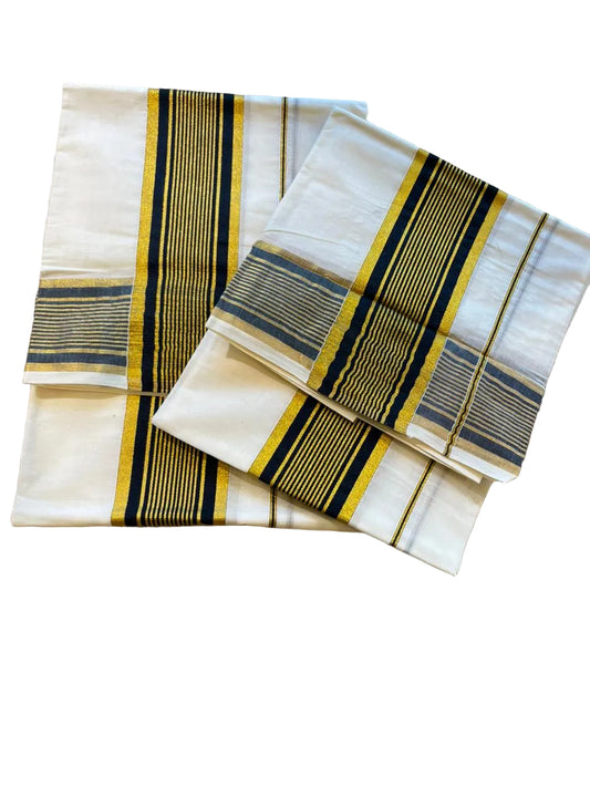 Kerala Cotton Set Mundu with Black and Kasavu Border SL424