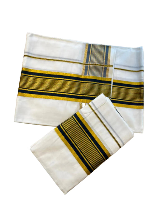 Kerala Cotton Set Mundu with Black and Kasavu Border SLKK SL424