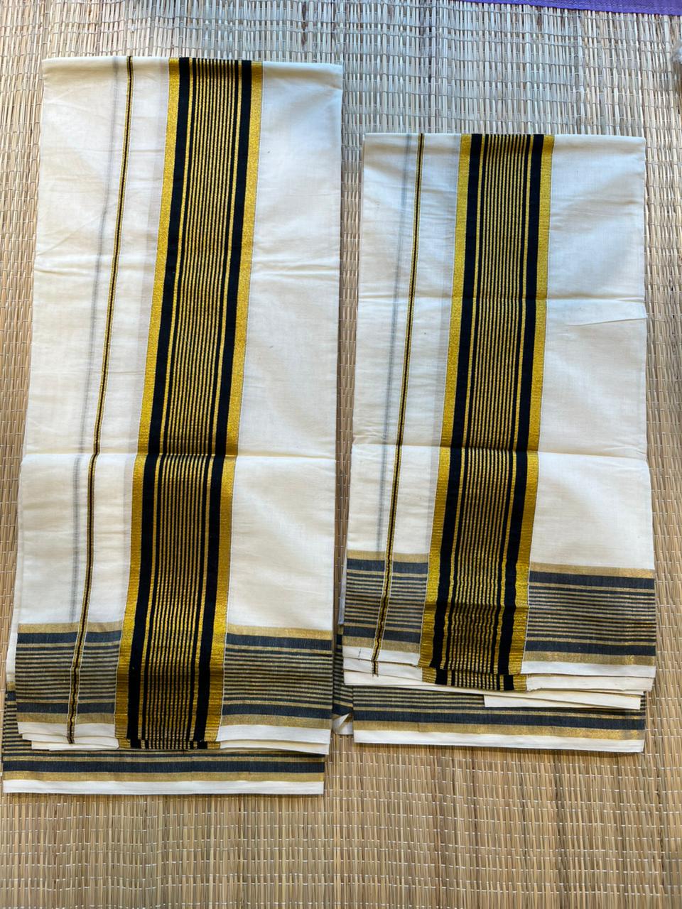 Kerala Cotton Set Mundu with Black and Kasavu Border SLKK SL424
