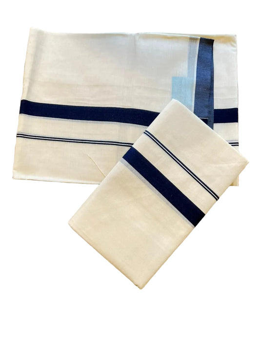 Kerala Cotton Navy Blue Kara Set Mundu 2.80 mtrs SL425