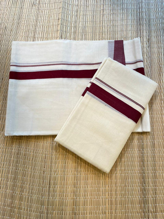 Kerala Cotton Maroon Kara Set Mundu 2.80 mtrs SL425