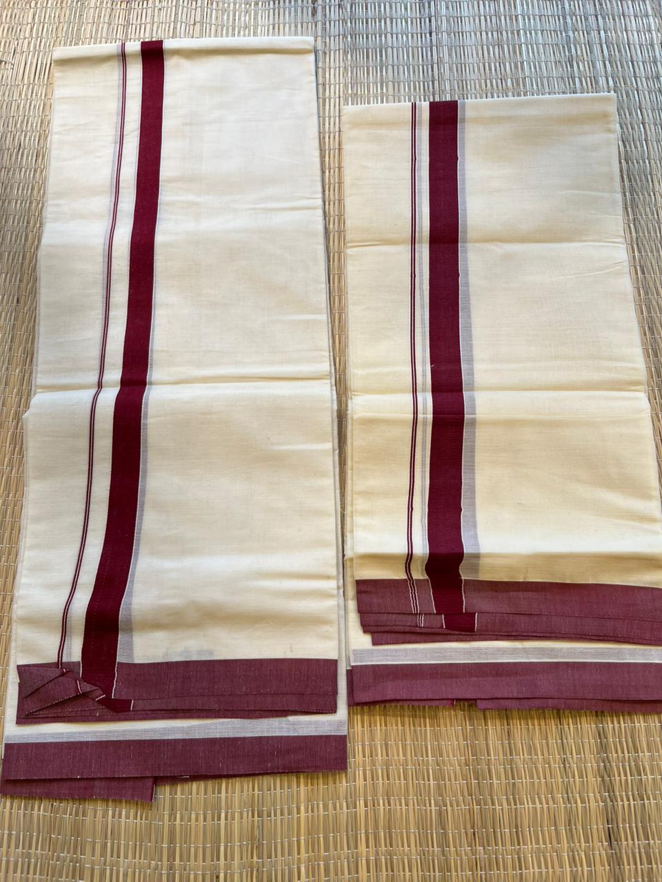 Kerala Cotton Maroon Kara Set Mundu 2.80 mtrs SL425