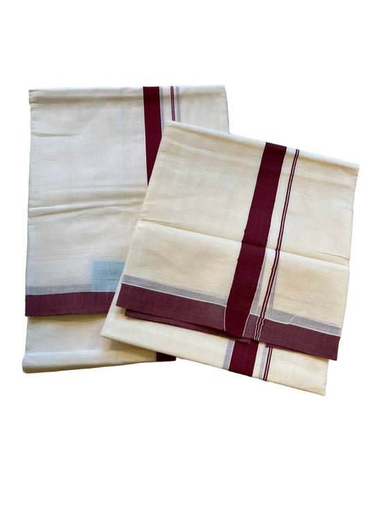 Kerala Cotton Maroon Kara Set Mundu 2.80 mtrs SL425