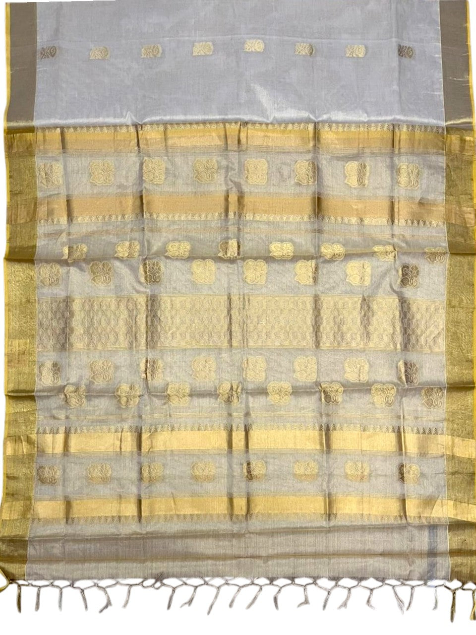 Southloom Tissue Kasavu Replica Saree with Woven Butta Works Across Body And Temple Border (SL431)
