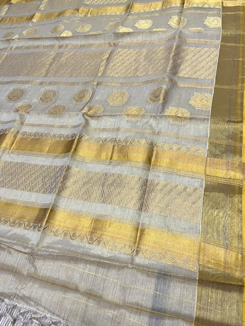 Southloom Tissue Kasavu Replica Saree with Woven Butta Works Across Body And (SL431)