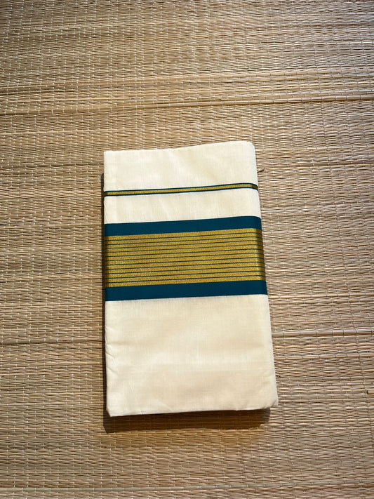 Kerala Cotton Saree With Green And Gold Lines On Border SL430