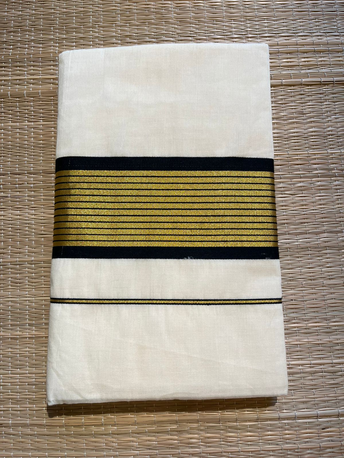 Kerala Cotton Saree With Black And Gold Lines On Border SL430