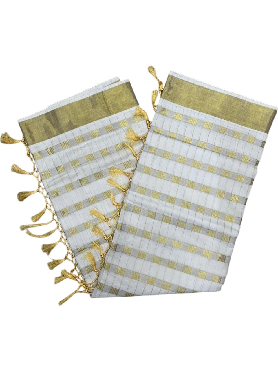 Southloom Pure Cotton Kerala Saree with Stripes And Kasavu Check Designs Across Body SL437