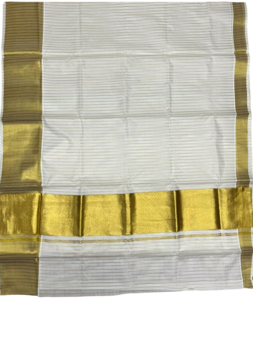 Southloom Pure Cotton Kerala Saree With Gold Kasavu  Stripes Across On Body SL438