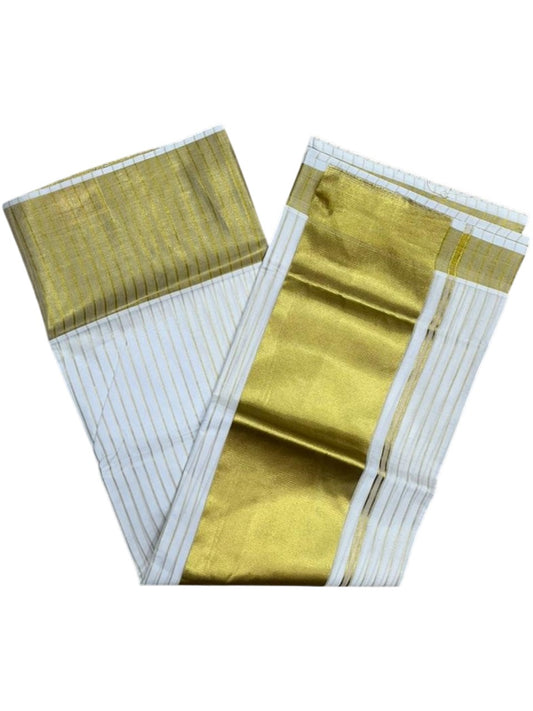 Southloom Pure Cotton Kerala Saree With Gold Kasavu Stripes Across On Body SL438