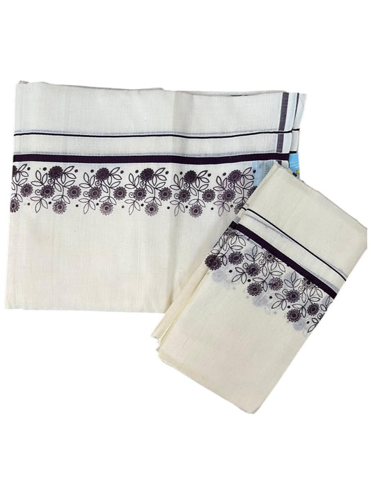 Southloom Cotton Single Set Mundu (Mundu Neriyathum) With Floral Digital Print in Purple 2.80 Mtrs SL440