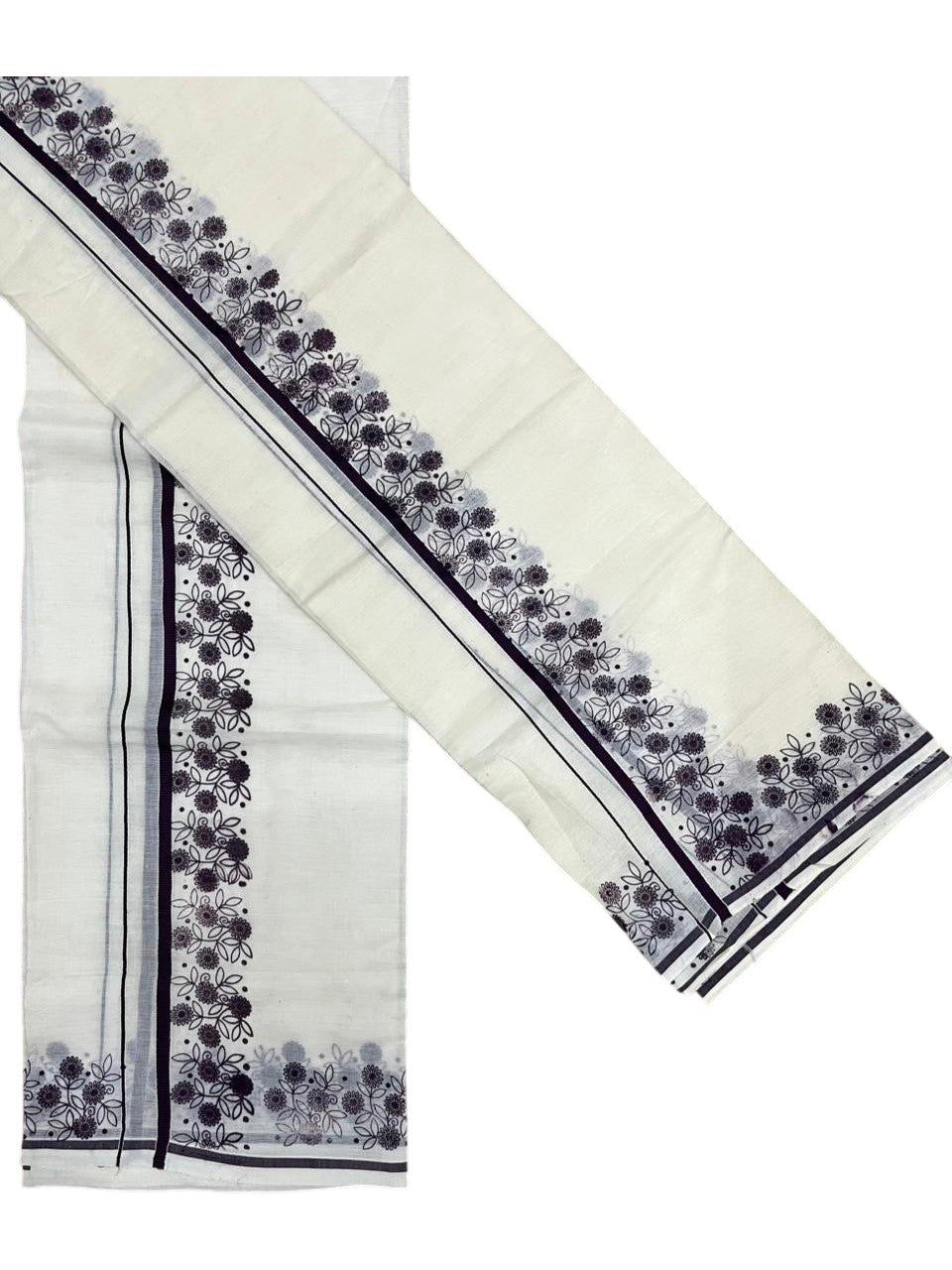 Southloom Cotton Single Set Mundu (Mundu Neriyathum) With Floral Digital Print in Purple 2.80 Mtrs SL440