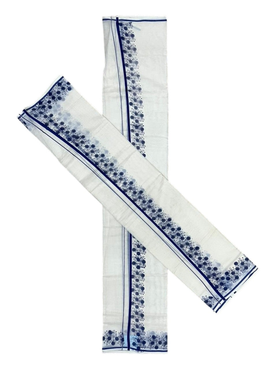 Southloom Cotton Single Set Mundu (Mundu Neriyathum) With Floral Digital Print in Blue 2.80 Mtrs SL440