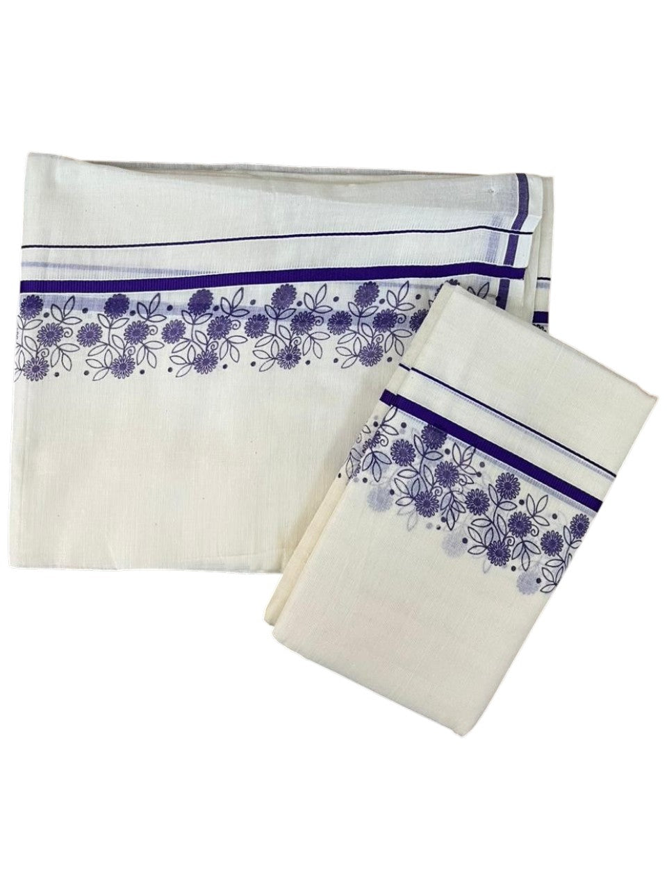 Southloom Cotton Single Set Mundu (Mundu Neriyathum) With Floral Digital Print in Violet 2.80 Mtrs SL440