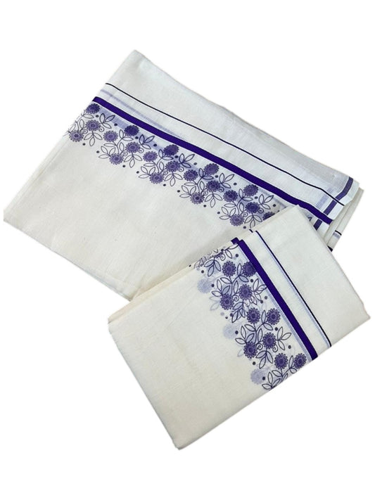 Southloom Cotton Single Set Mundu (Mundu Neriyathum) With Floral Digital Print in Violet 2.80 Mtrs SL440