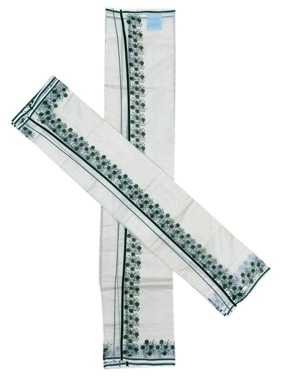Southloom Cotton Single Set Mundu (Mundu Neriyathum) With Floral Digital Print in Green 2.80 Mtrs SL440